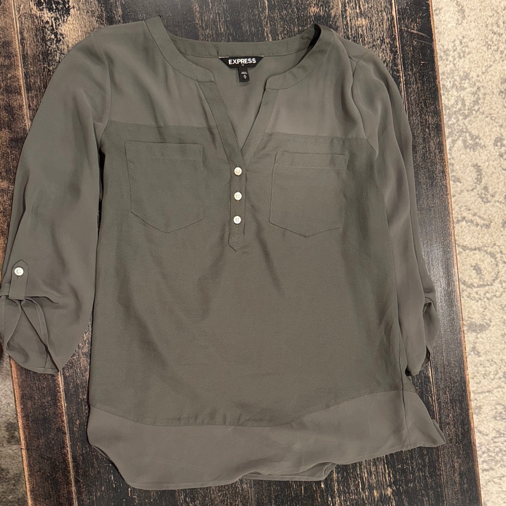 Express Khaki Button-Up Blouse